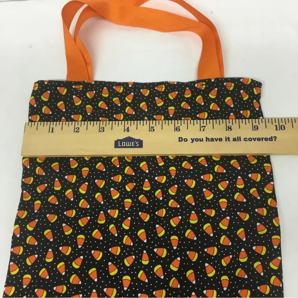 Handmade Halloween Treat Tote Bag Candy Corn Black & White Polka Dots